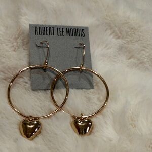 Robert Lee Morris Gold Heart Charm Hoops